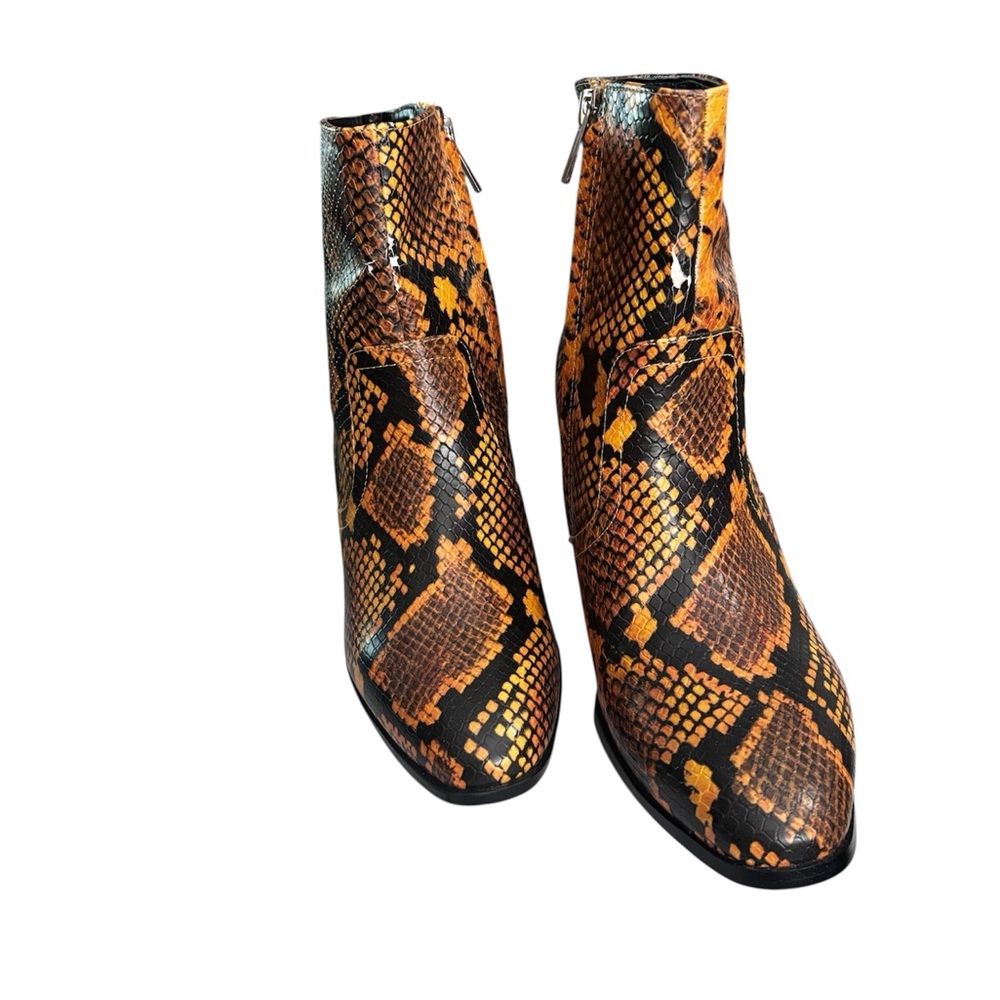 Bikercore Orange & Black Faux Snakeskin Ankle Boots by Steve Madden | Size 8.5 - Picture 3 of 11